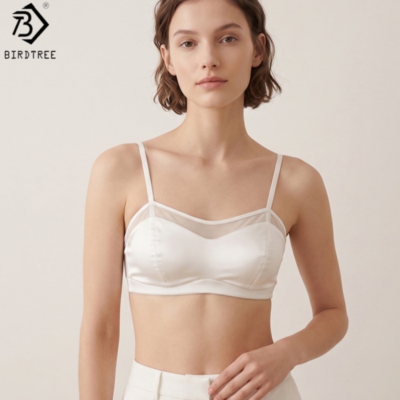 Sheer Mesh Bra - Birdtree, Soutien-gorge 19MM 93% Soie Véritable